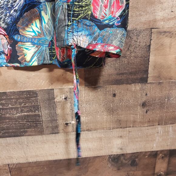 Vintage Chico's silk butterfly print open front blouse w tie accent sleeves sz M - Picture 5 of 10
